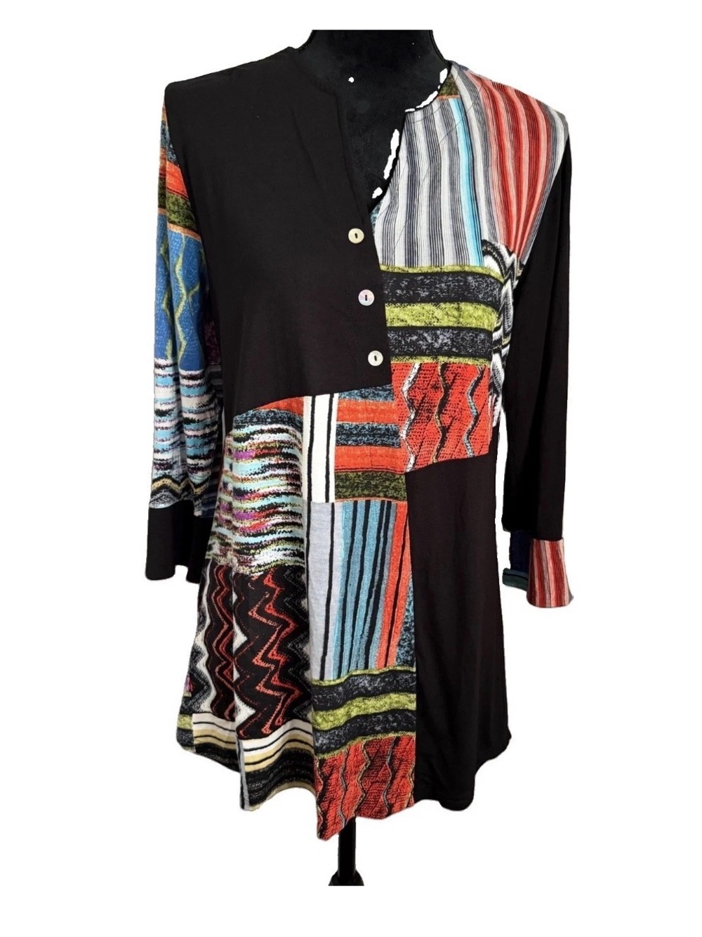 Parsley & Sage Blouse Womens M Multicolor Patchwork Henley Tunic Top Boho Artsy